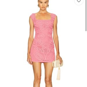 cult gaia Pink Crochet Mini Dress with Floral Motifs SIZE SX NEVER WORN
